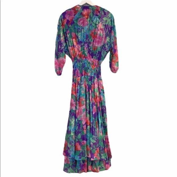 Vintage 90s Diane Freis Original Georgette Floral Maxi Dress Large - Picture 4 of 16